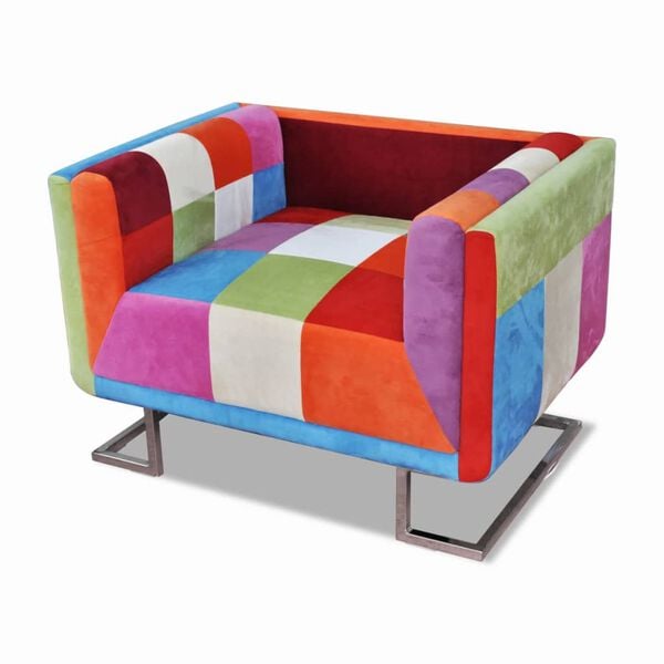 vidaXL Πολυθρόνα Cube με Σχέδιο Patchwork και Πόδια Χρωμίου Υφασμάτινη