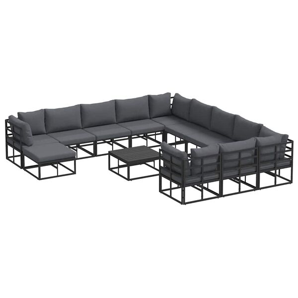 vidaXL Σετ Καναπέ Κήπου 13 pcs Μαύρο Αλουμίνιο