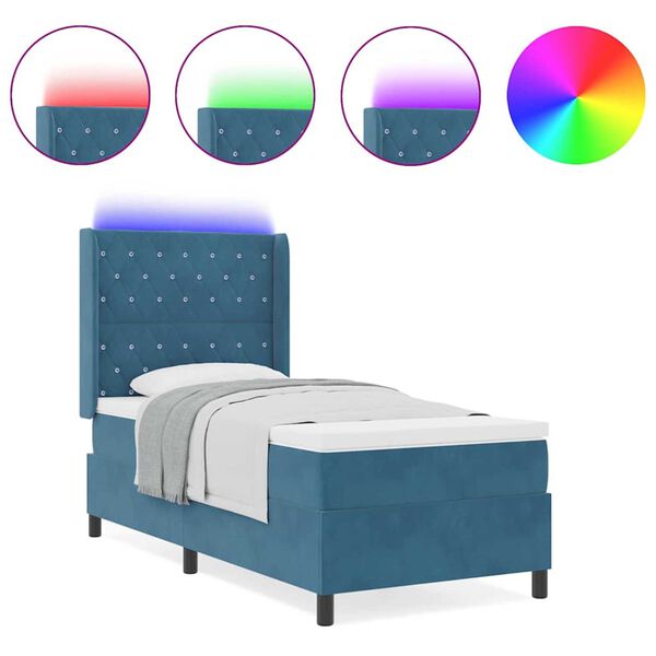 vidaXL Κρεβάτι Box Spring LED με Στρώμα Μπλε 100 x 200 cm Βελούδο