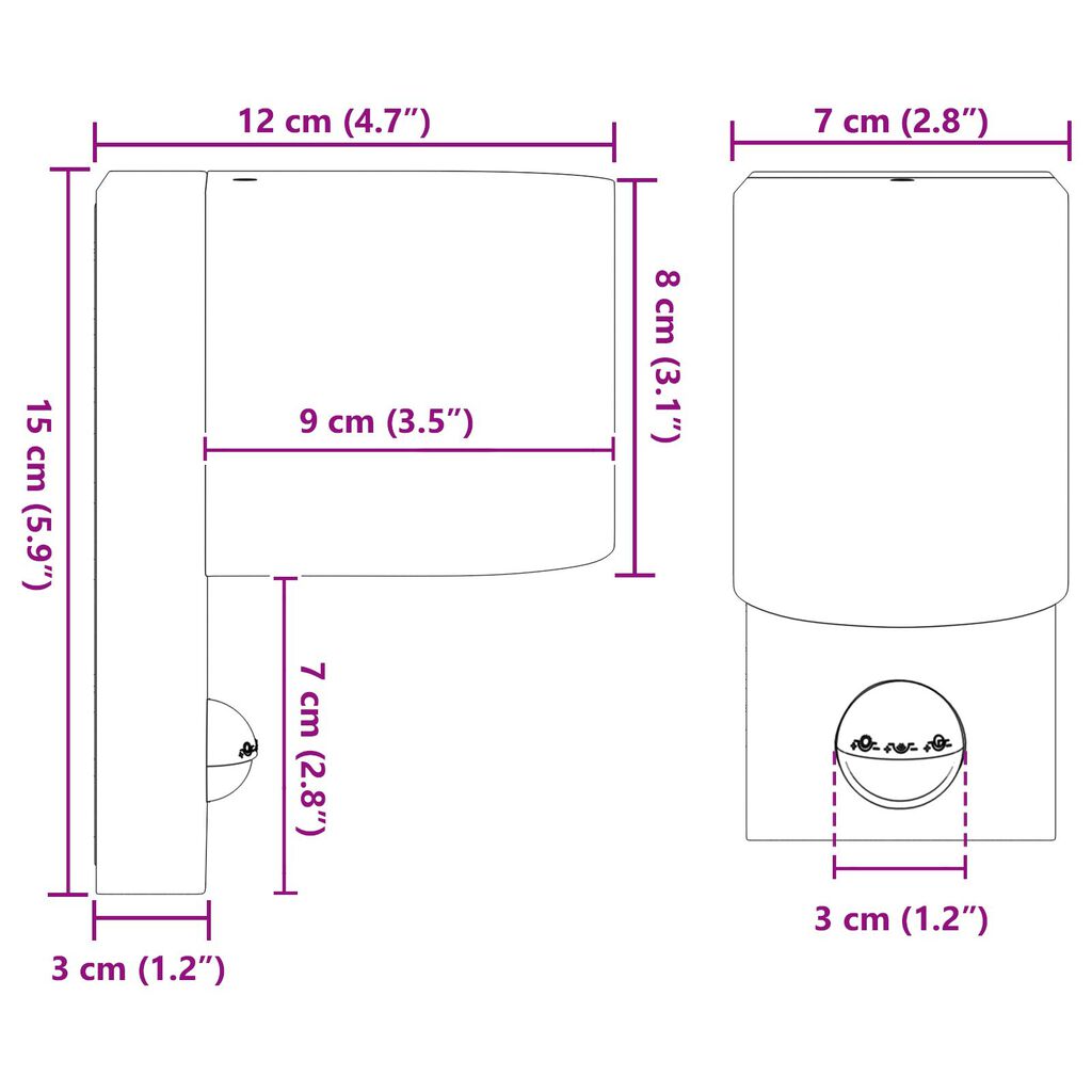 vidaXL Εξωτερικά Φωτιστικά Τοίχου 2 pcs Μαύρο 12 x 7 x 15 εκ.