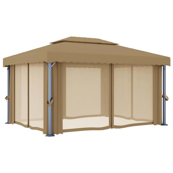vidaXL Κιόσκι με Κουρτίνα Taupe 4 x 3 μ. Αλουμινίου