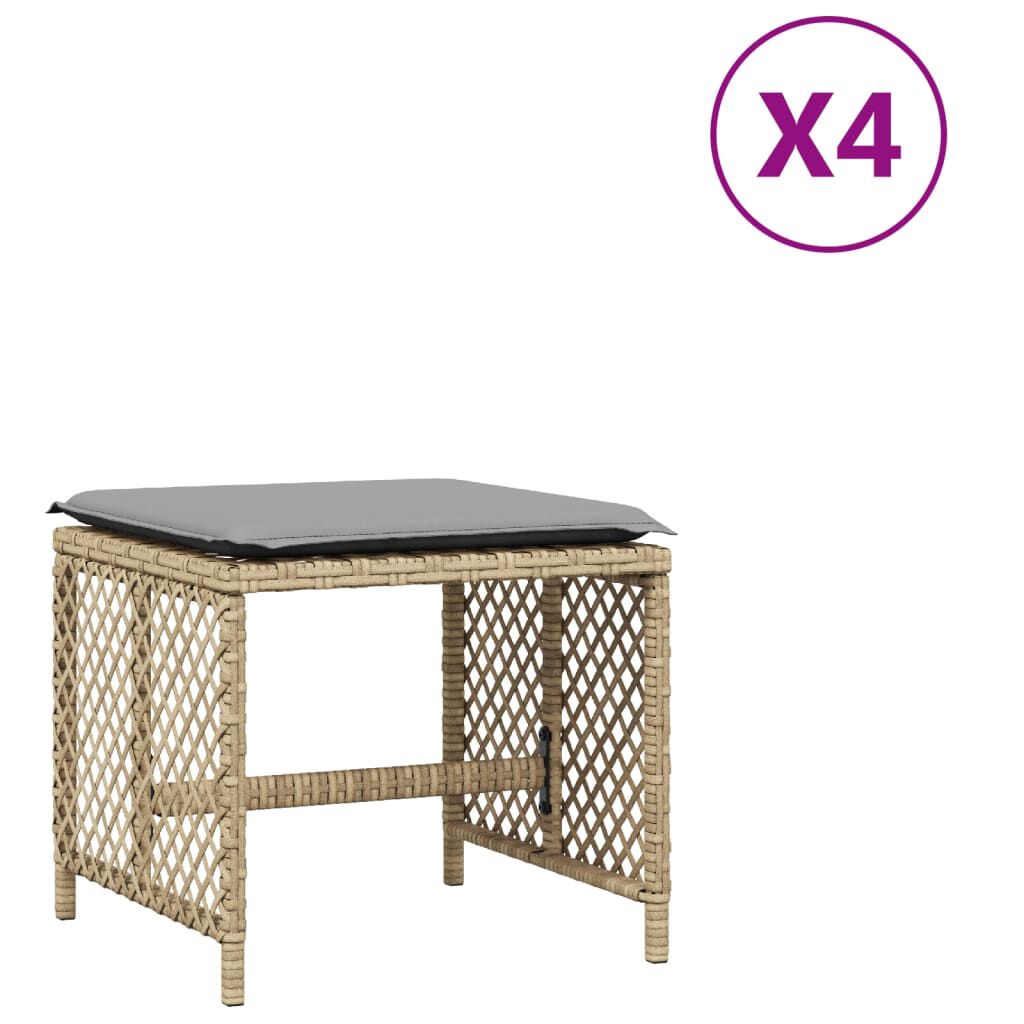 vidaXL Σκαμπό Κήπου 4 τεμ Μικτό Μπεζ 41x41x36 εκ Συνθ. Ρατάν+Μαξιλάρια