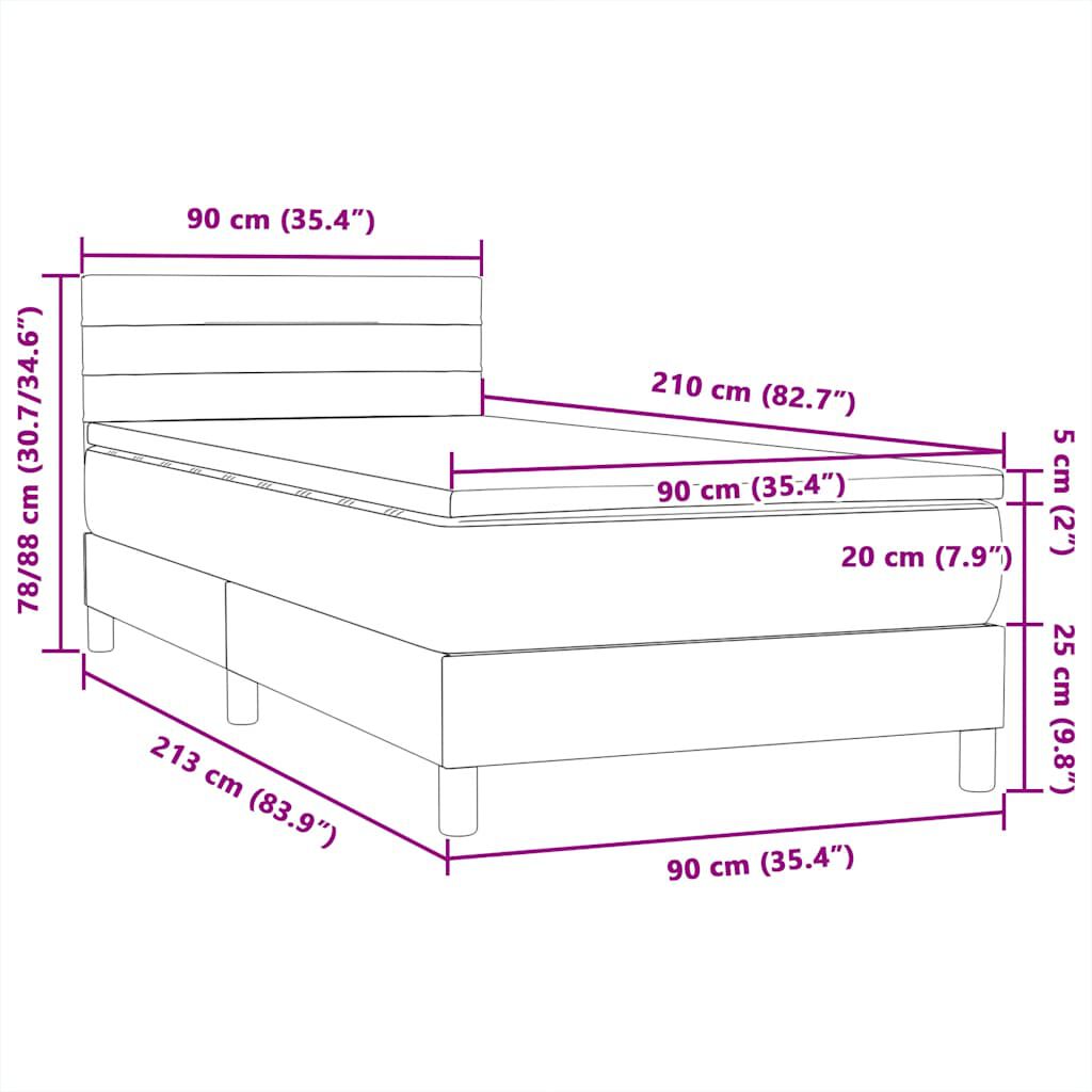 vidaXL Κρεβάτι Boxspring με Στρώμα Μαύρο 90x210 εκ. Βελούδινο