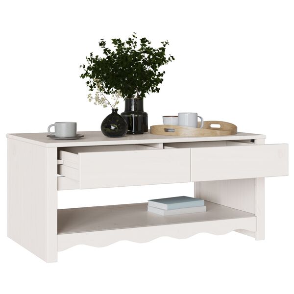 vidaXL Τραπεζάκι σαλονιού Λευκό 99 x 55 x 45 εκ. Μασίφ ξύλο πεύκου