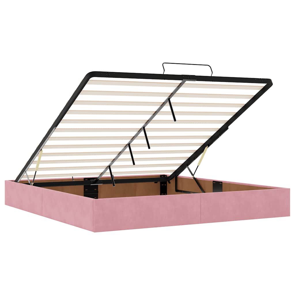 vidaXL Οθωμανικό κρεβάτι με στρώμα & LEDs Ροζ 160x200cm Βελούδο