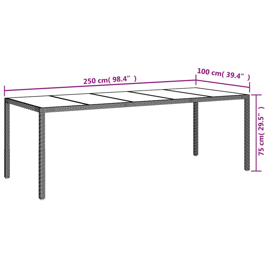 vidaXL Τραπέζι Κήπου Γκρι 250x100x75 εκ. Ψημένο Γυαλί/Συνθετικό Ρατάν