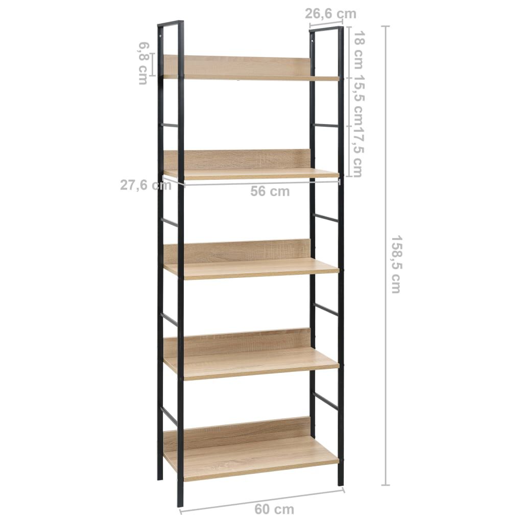 vidaXL Ραφιέρα 5 Επιπέδων Δρυς 60x27,6x158,5 εκ. Επεξεργασμένο Ξύλο