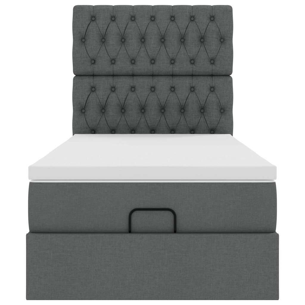 vidaXL Οθωμανικό κρεβάτι με στρώμα & LEDs Σκούρο γκρι 90x200 cm Ύφασμα