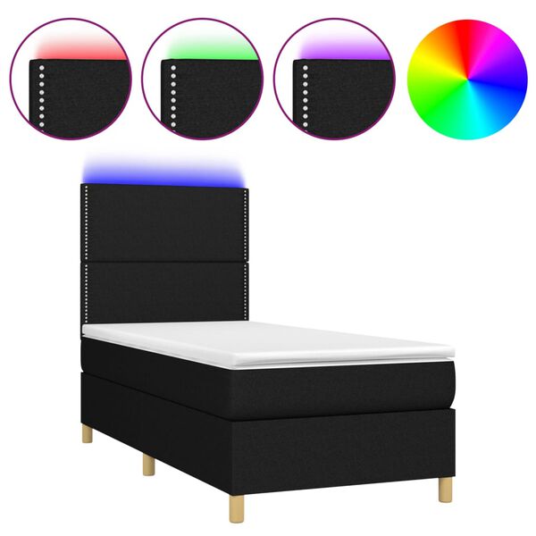 vidaXL &Kappa;&rho;&epsilon;&beta;ά&tau;&iota; Boxspring &mu;&epsilon; &Sigma;&tau;&rho;ώ&mu;&alpha; & LED &Mu;&alpha;ύ&rho;&omicron; 90x200 &epsilon;&kappa;. &Upsilon;&phi;&alpha;&sigma;&mu;ά&tau;&iota;&nu;&omicron;