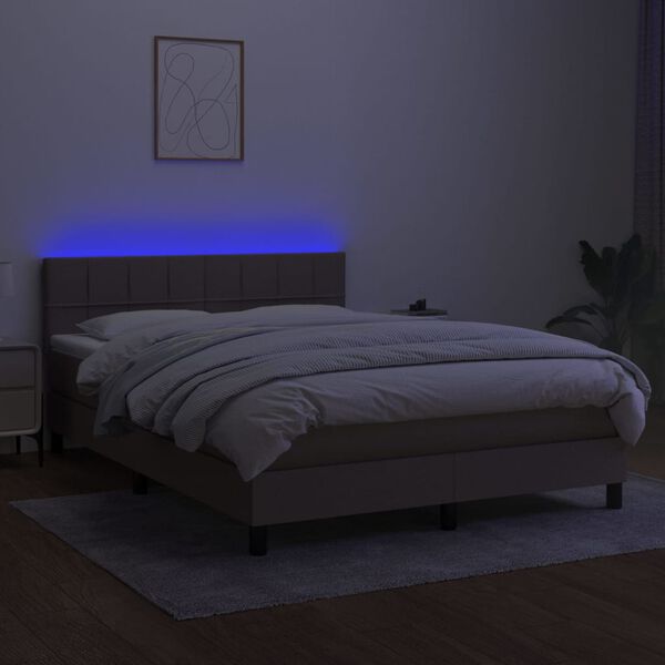 vidaXL &Kappa;&rho;&epsilon;&beta;ά&tau;&iota; Boxspring &mu;&epsilon; &Sigma;&tau;&rho;ώ&mu;&alpha; & LED Taupe 140x190 &epsilon;&kappa;. &Upsilon;&phi;&alpha;&sigma;&mu;ά&tau;&iota;&nu;&omicron;