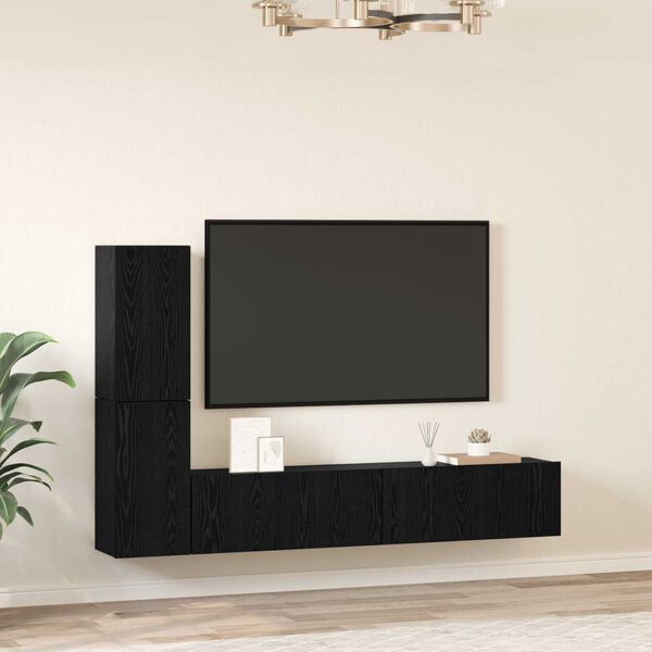 vidaXL Τηλεοπτική Κάβα Τοίχου 4 pcs Μαύρη Δρυς Επεξεργασμένο ξύλο