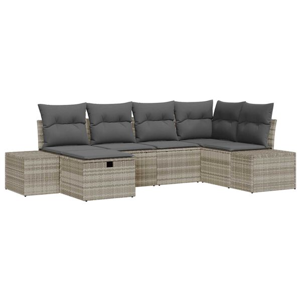 vidaXL Σετ Καναπέ Κήπου με μαξιλάρι 6 pcs Ανοιχτό γκρι Πολυ ράταν