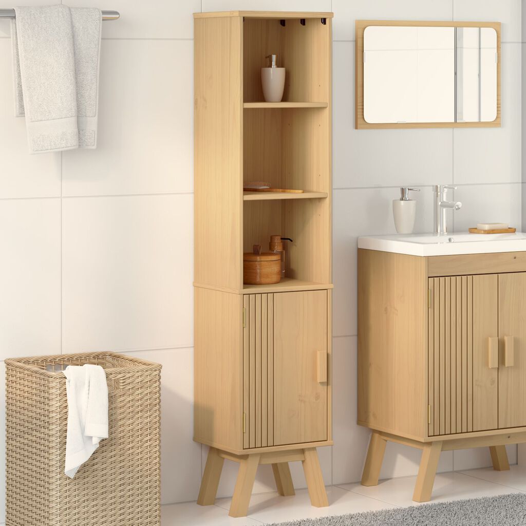 vidaXL Ντουλάπι Μπάνιου Καφέ 35x30x159 εκ Μασίφ ξύλο πεύκου