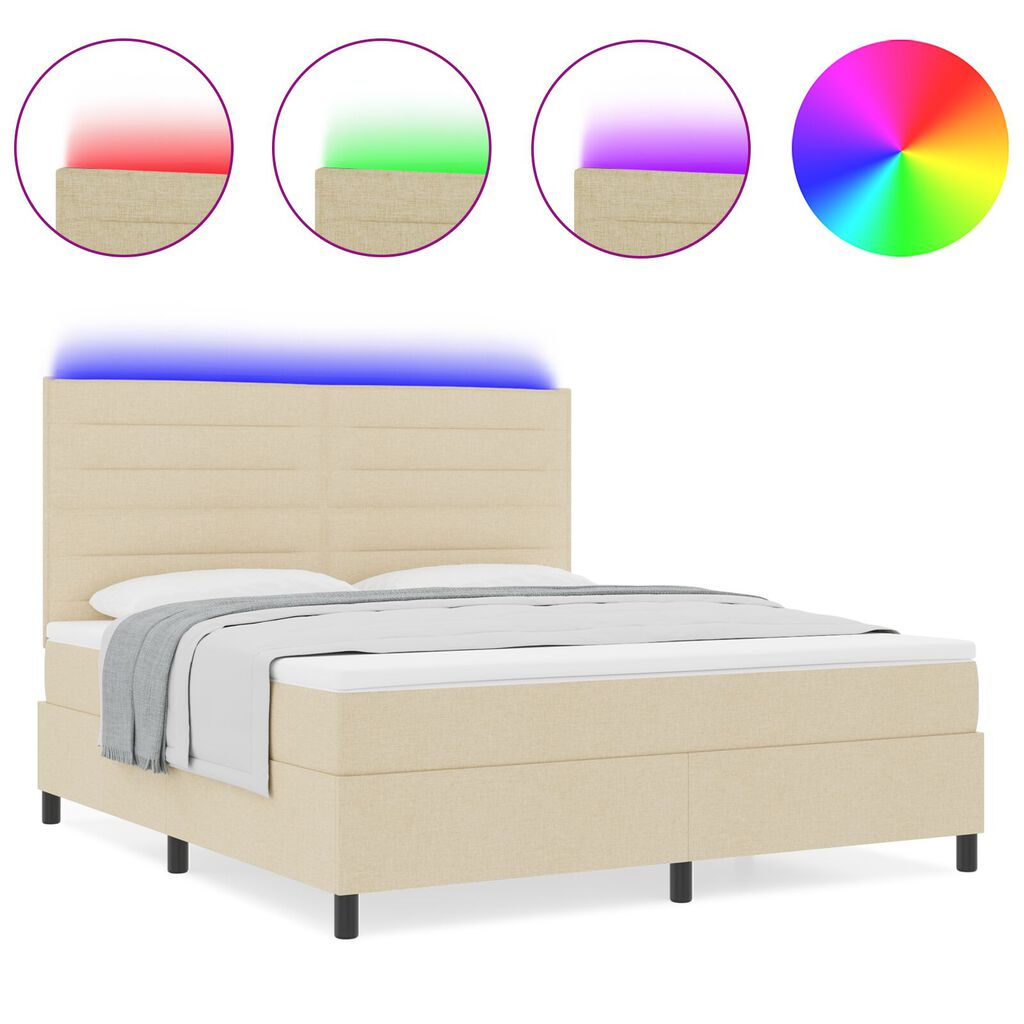 vidaXL Κρεβάτι με Βάση και Στρώμα & LED Μπεζ 140x190 εκ. Ύφασμα