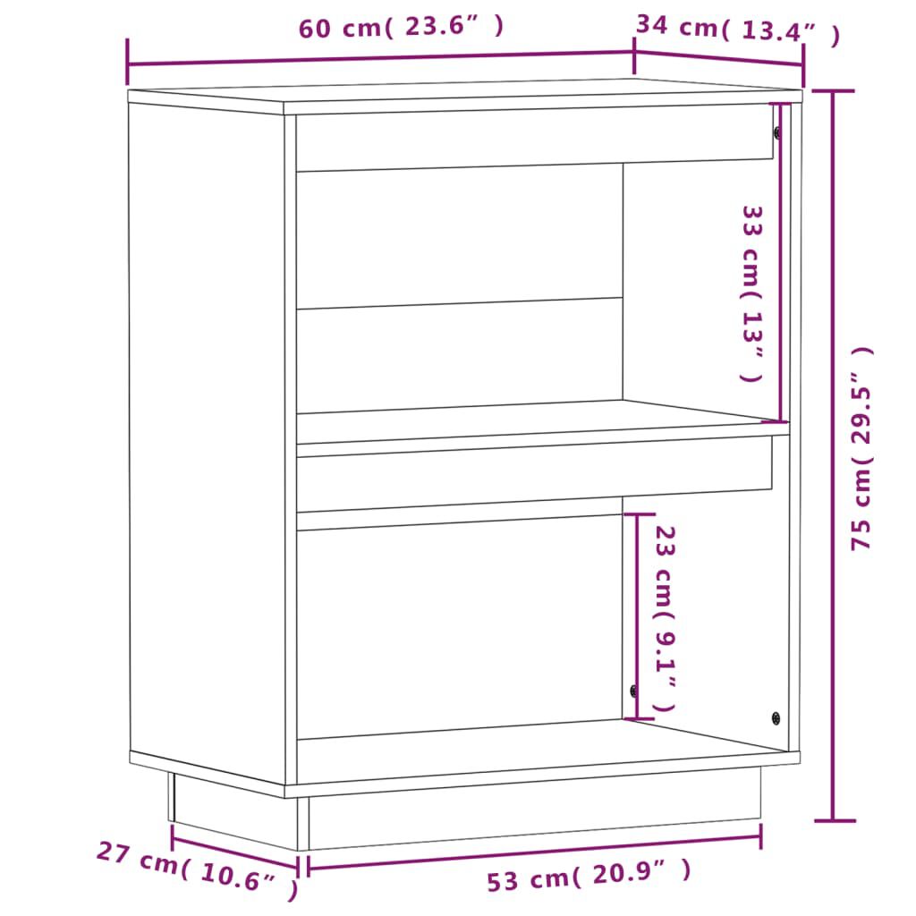 vidaXL Ντουλάπι Κονσόλα Λευκό 60 x 34 x 75 εκ. από Μασίφ Ξύλο Πεύκου