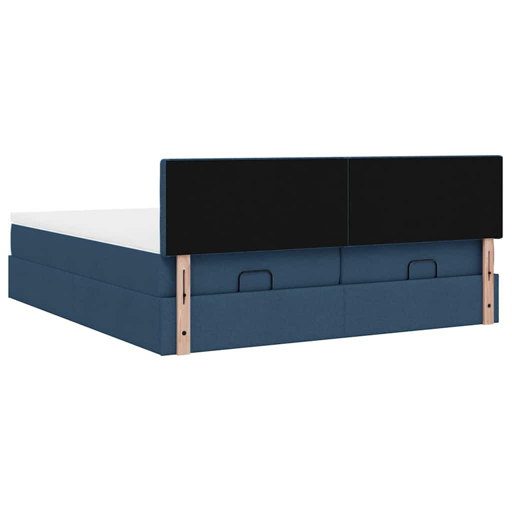 vidaXL Οθωμανικό κρεβάτι με στρώματα & LEDs Μπλε 200x200cm ύφασμα