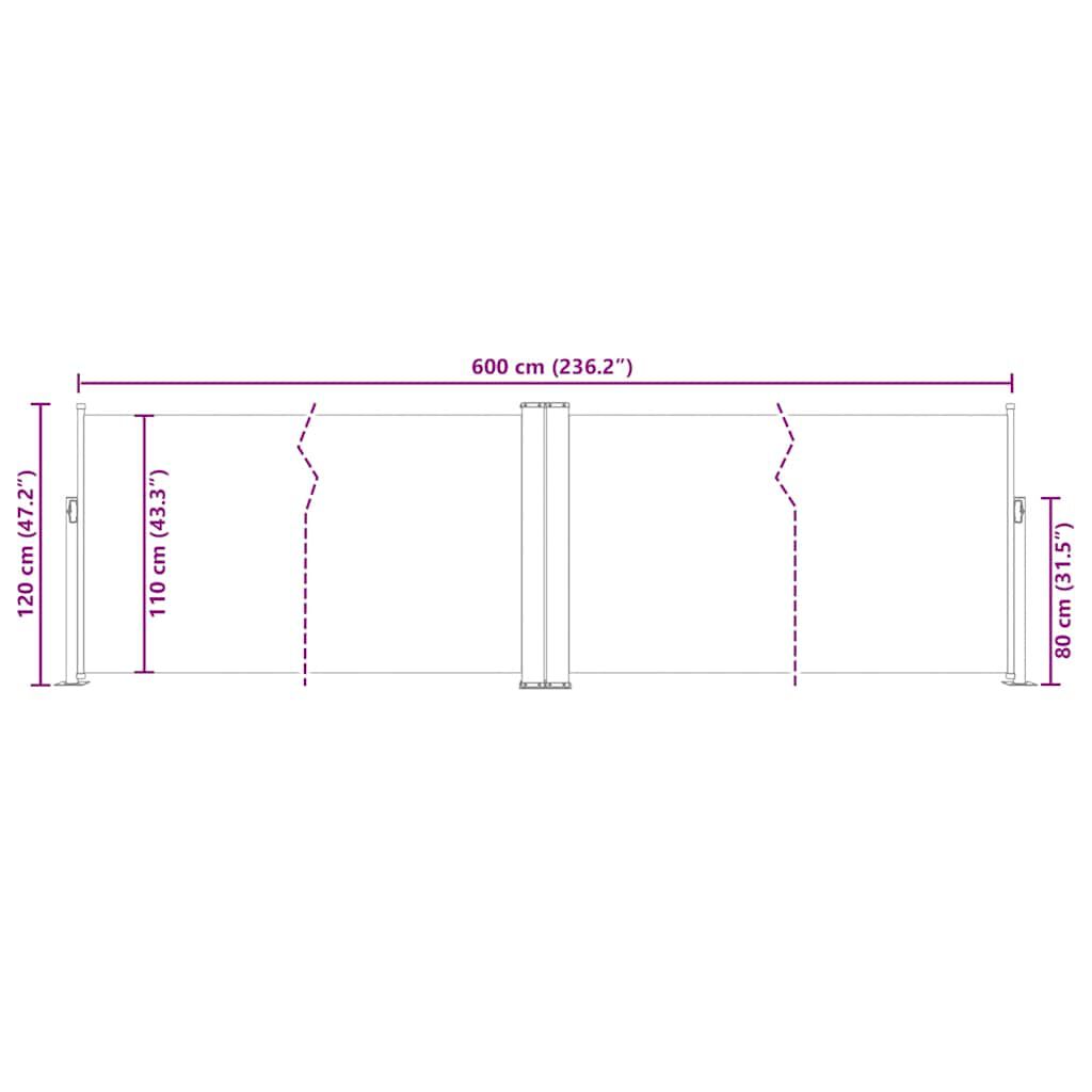 vidaXL Σκίαστρο Πλαϊνό Συρόμενο Μαύρο 120 x 600 εκ.