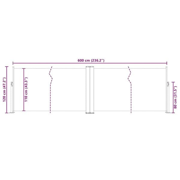 vidaXL Σκίαστρο Πλαϊνό Συρόμενο Μαύρο 120 x 600 εκ.