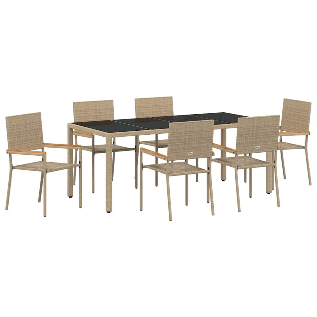 vidaXL Σέτ φαγητού για κήπο 7 pcs Μπεζ και Μαύρο 190 x 90 x 75 cm