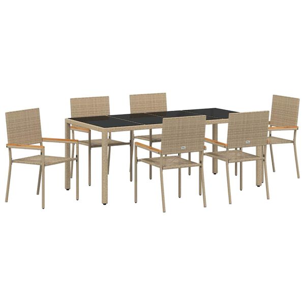 vidaXL Σέτ φαγητού για κήπο 7 pcs Μπεζ και Μαύρο 190 x 90 x 75 cm
