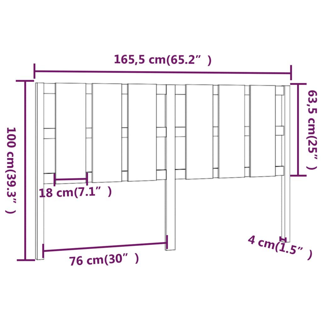 vidaXL Κεφαλάρι Κρεβατιού Μαύρο 165,5x4x100 εκ. από Μασίφ Ξύλο Πεύκου