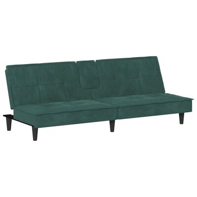 vidaXL Καναπές Κρεβάτι με Ποτηροθήκες Σκούρο Πράσινο Βελούδινος