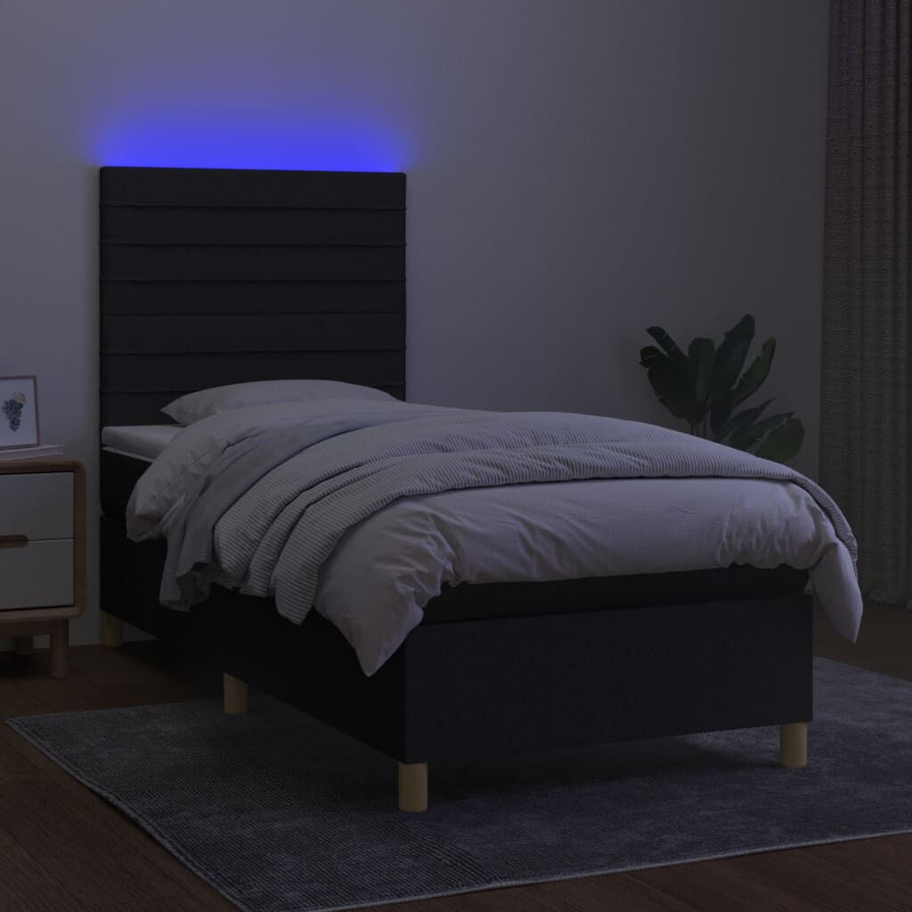 vidaXL Κρεβάτι Boxspring με Στρώμα & LED Μαύρο 80x200 εκ. Υφασμάτινο