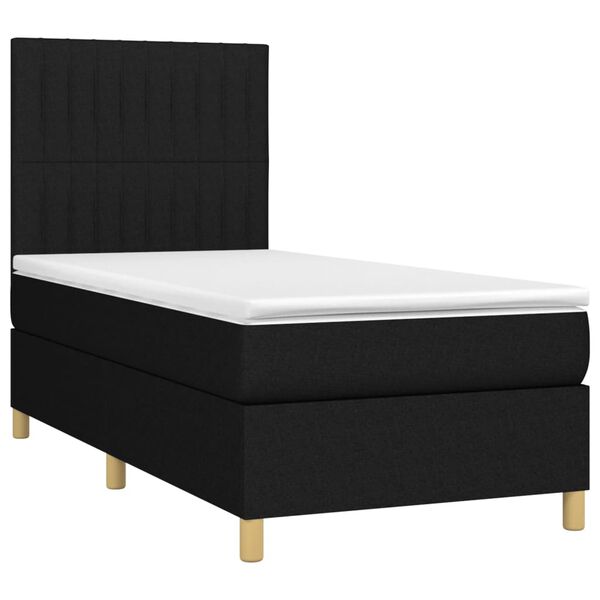 vidaXL Κρεβάτι Boxspring με Στρώμα & LED Μαύρο 90x200 εκ. Υφασμάτινο
