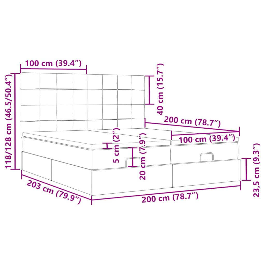 vidaXL Οθωμανικό κρεβάτι με στρώματα & LEDs Μπλε 200x200cm ύφασμα