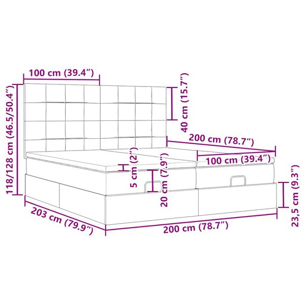 vidaXL Οθωμανικό κρεβάτι με στρώματα & LEDs Μπλε 200x200cm ύφασμα