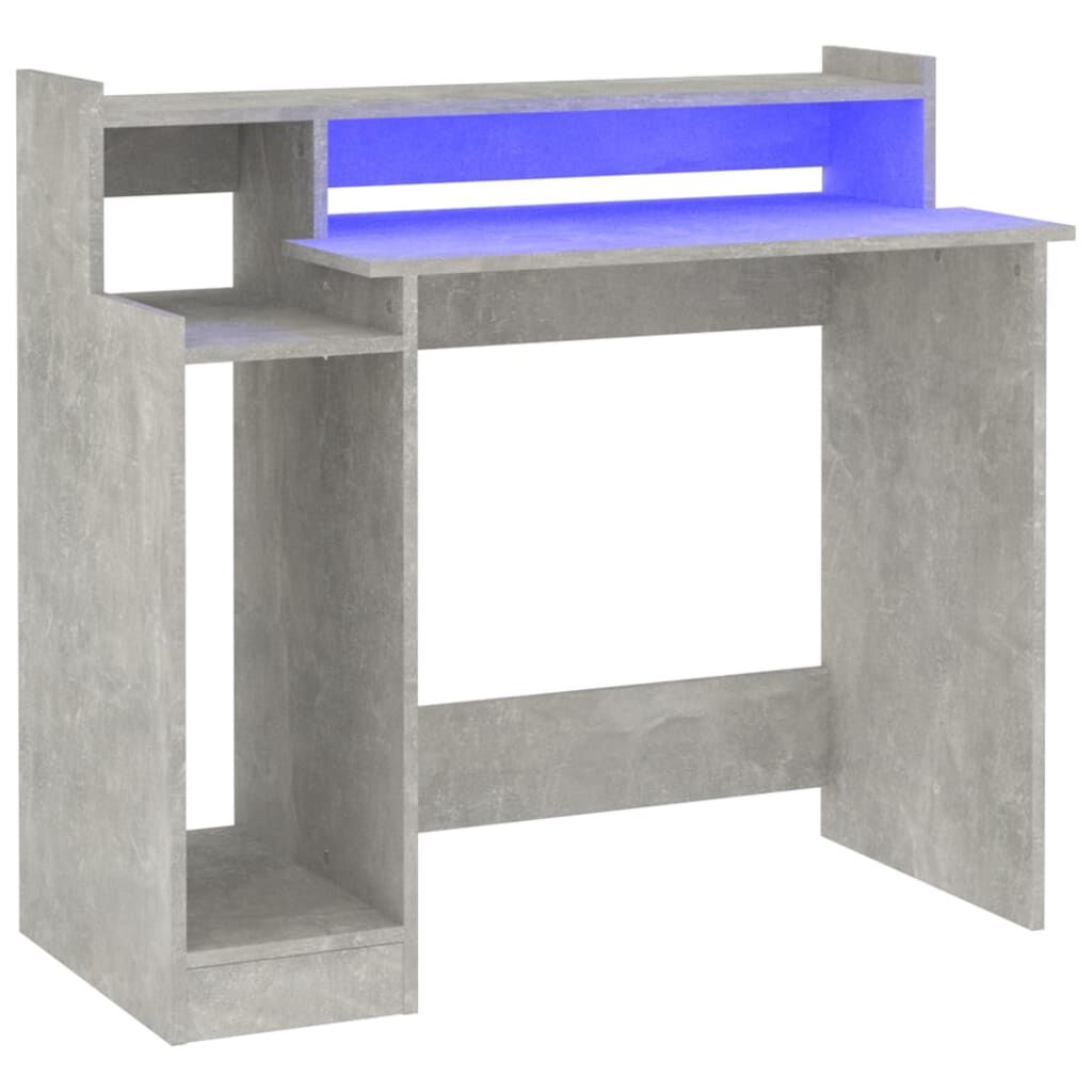vidaXL Γραφείο με LED Γκρι Σκυρόδεματος 97x45x90 εκ. Επεξεργ. Ξύλο