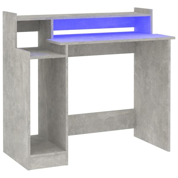vidaXL Γραφείο με LED Γκρι Σκυρόδεματος 97x45x90 εκ. Επεξεργ. Ξύλο
