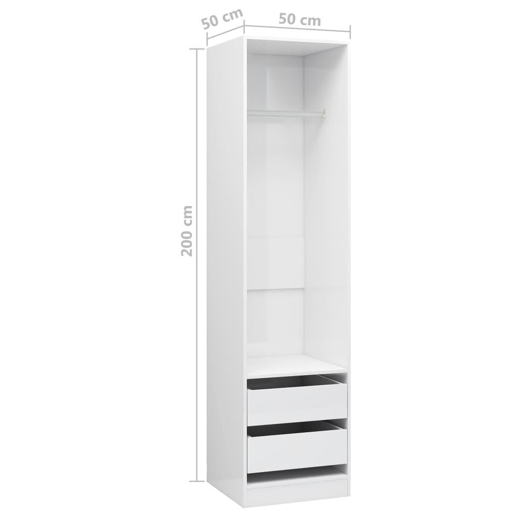 vidaXL Ντουλάπα με Συρτάρια Γυαλιστερό Λευκό 50x50x200 εκ. Επεξ. Ξύλο