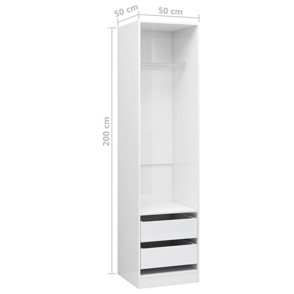 vidaXL Ντουλάπα με Συρτάρια Γυαλιστερό Λευκό 50x50x200 εκ. Επεξ. Ξύλο