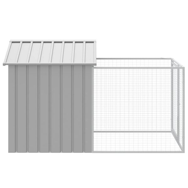vidaXL Σπιτάκι Σκύλου με Αυλή Αν. Γκρι 117x201x123 εκ. Γαλβαν. Χάλυβας