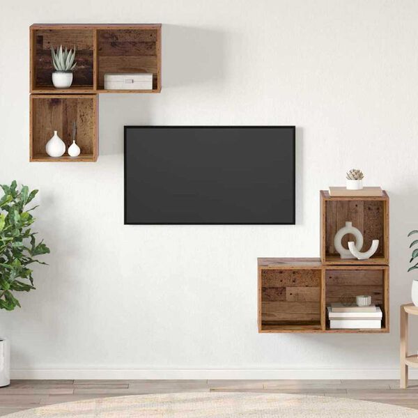 vidaXL Σετ επίπλου τηλεόρασης 4 pcs Παλαιό ξύλο 37 x 37 x 72 εκ