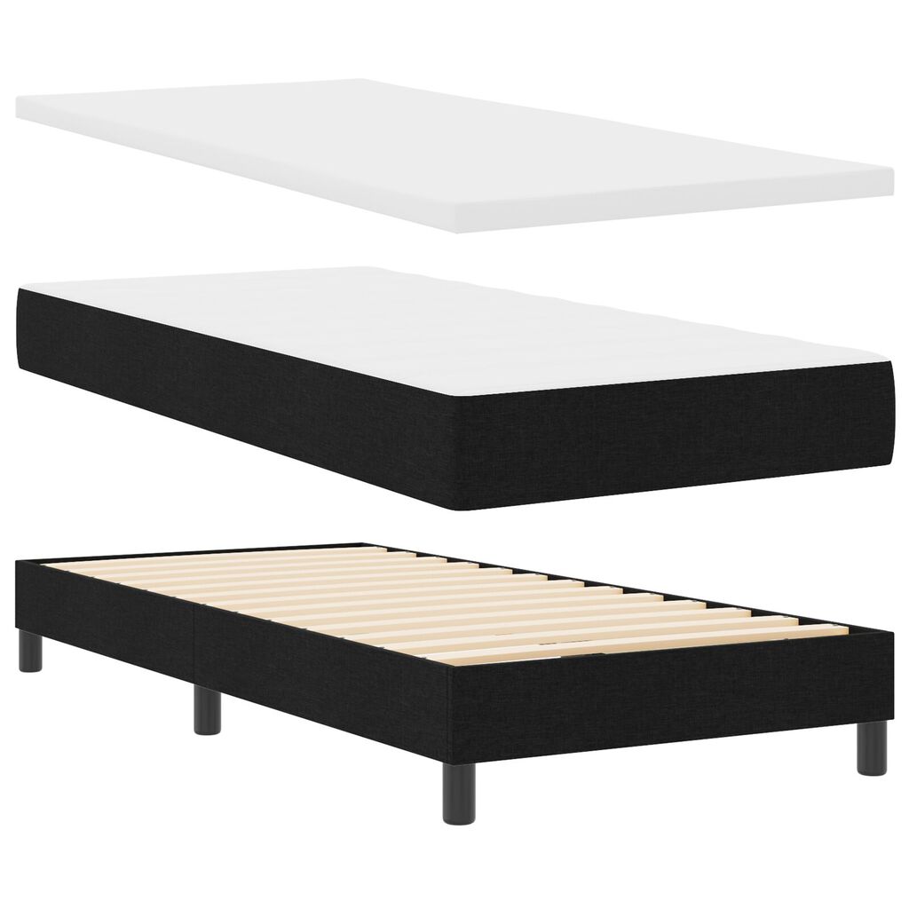 vidaXL Κρεβάτι Box Spring με Ματ ΚΑΙ LED Μαύρο 90x200 εκ Ύφασμα