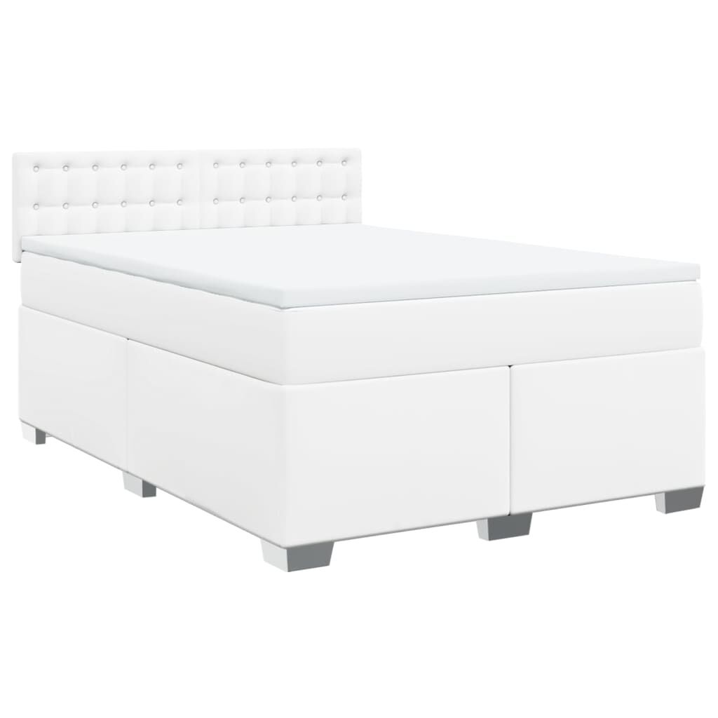 vidaXL Κρεβάτι Boxspring με Στρώμα Λευκό 140x200εκ.από Συνθετικό Δέρμα