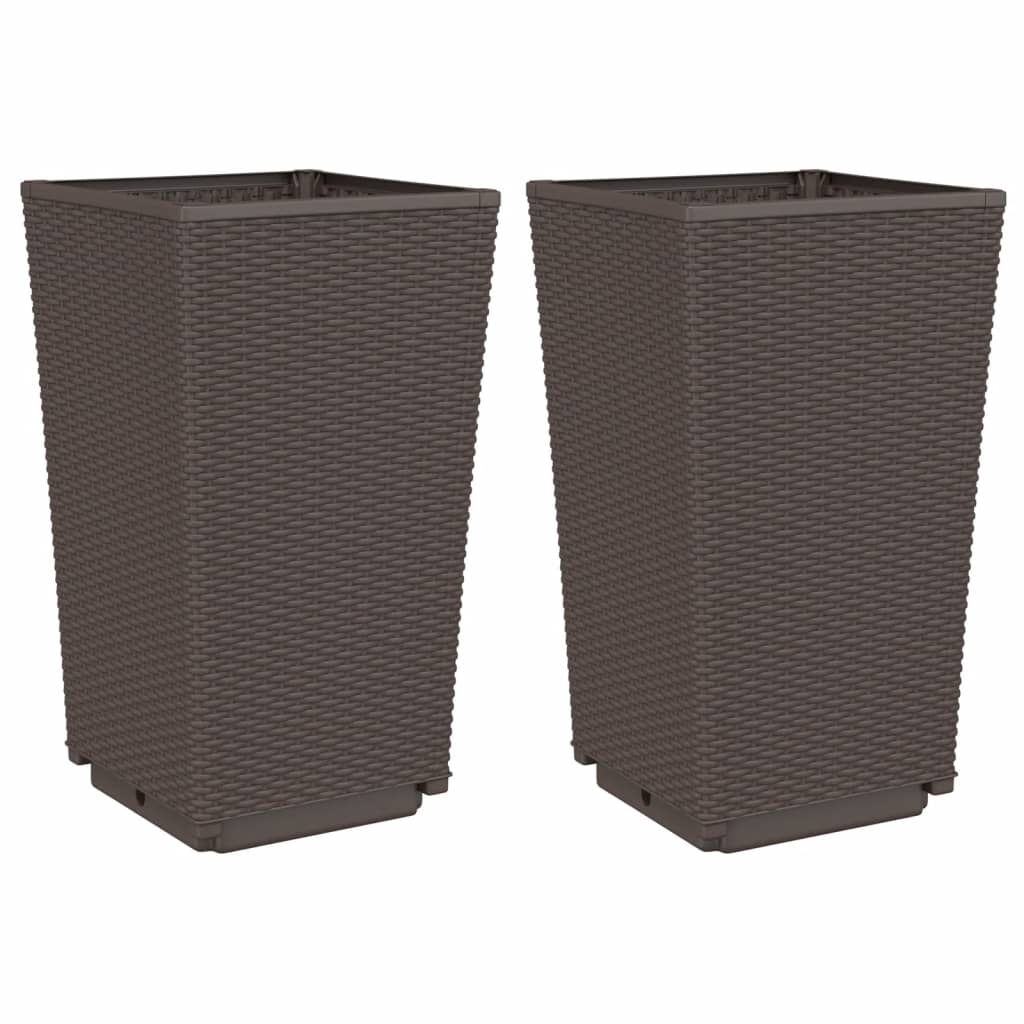 vidaXL Ζαρντινιέρες Κήπου 2 τεμ. Καφέ 32,5x32,5x57 εκ. Πολυπροπυλένιο