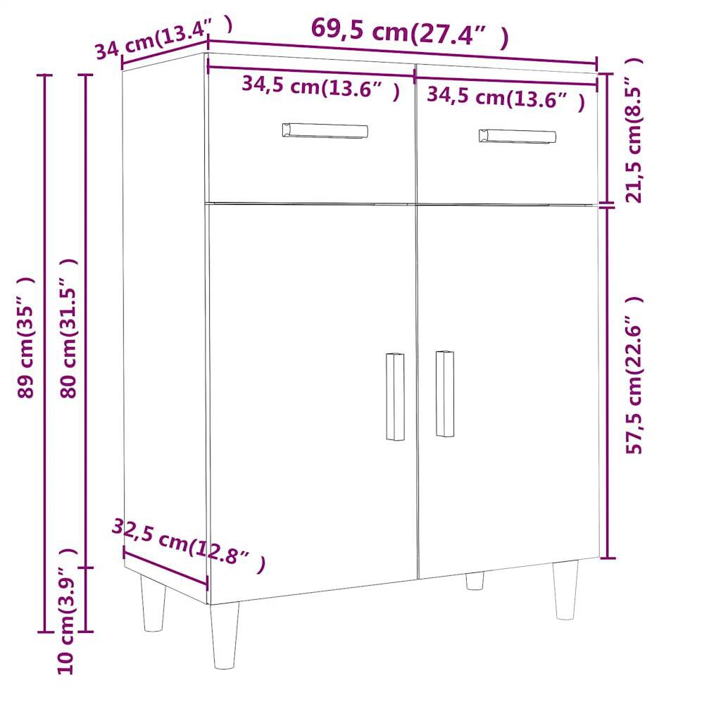 vidaXL Ντουλάπι Καπνιστή Δρυς 69,5 x 34 x 89 εκ. Επεξεργασμένο Ξύλο