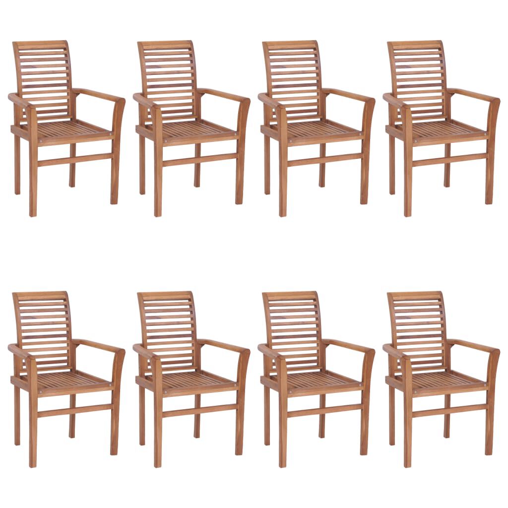 vidaXL Καρέκλες Τραπεζαρίας 8 τεμ. Μασίφ Ξύλο Teak με Taupe Μαξιλάρια
