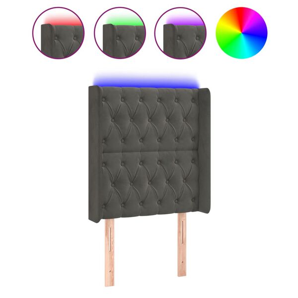 vidaXL Κεφαλάρι Κρεβατιού LED Σκούρο Γκρι 83x16x118/128εκ. Βελούδινο