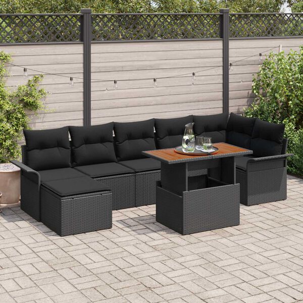 vidaXL Σετ Καναπέ Κήπου με μαξιλάρι 8 pcs Μαύρο