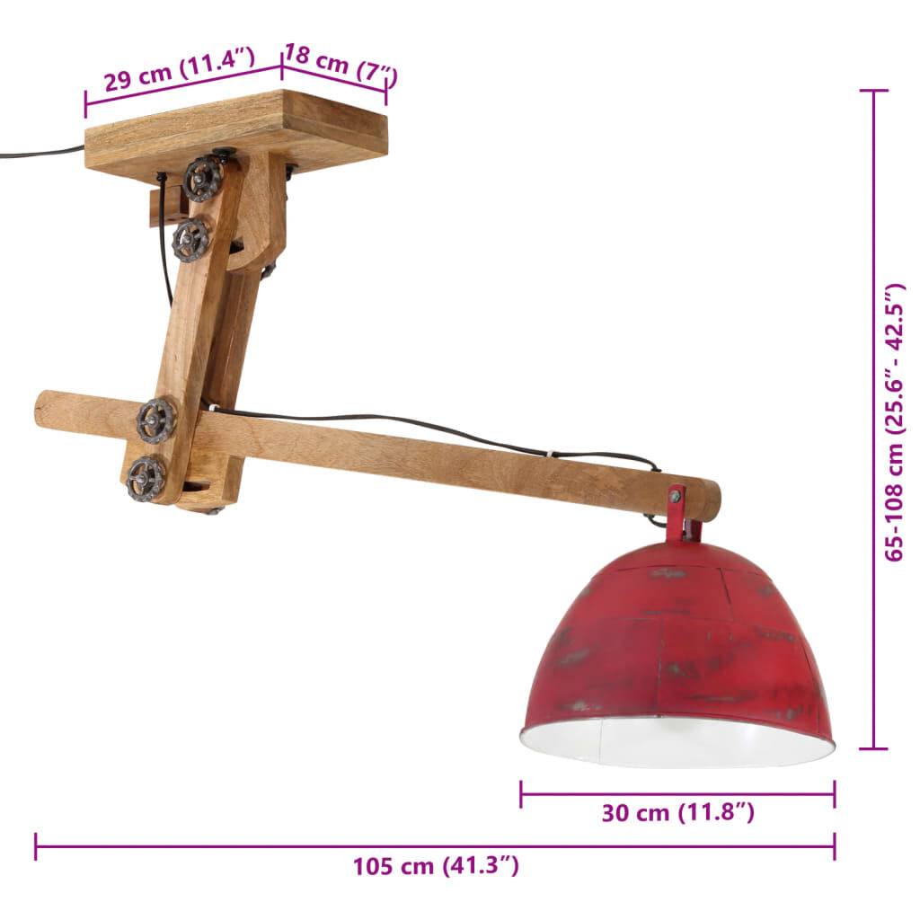 vidaXL Φωτιστικό Οροφής 25 W Αντικέ Κόκκινο 105x30x65-108 εκ. Ε27