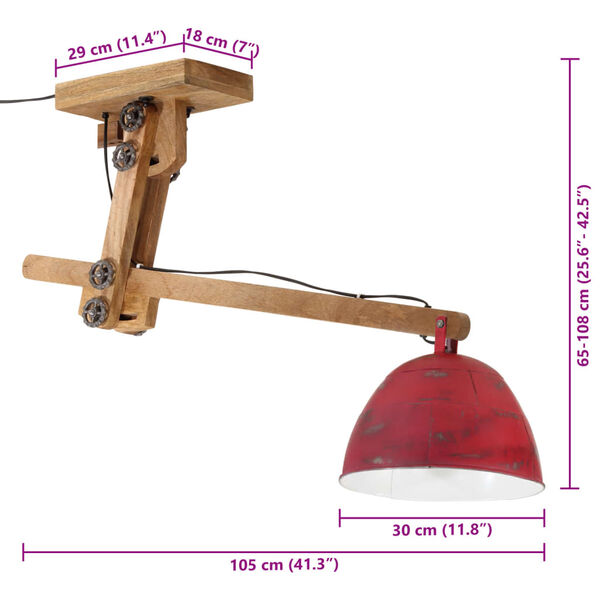 vidaXL Φωτιστικό Οροφής 25 W Αντικέ Κόκκινο 105x30x65-108 εκ. Ε27