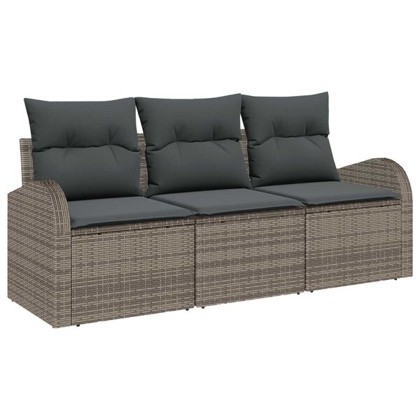 vidaXL Σετ Καναπέ Κήπου με μαξιλάρι 3 pcs Γκρι Πολυ ράταν