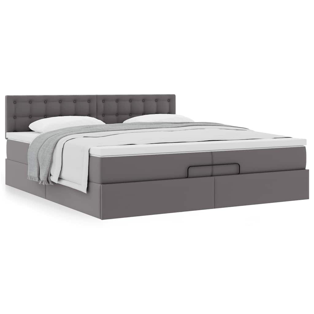vidaXL Οθωμανικό κρεβάτι με στρώματα Γκρι 200x200cm Faux Leather