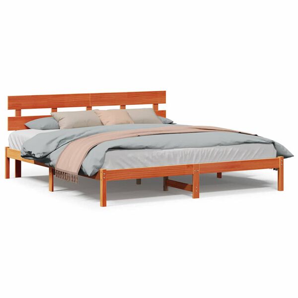 vidaXL Σκελετός Κρεβατιού Καφέ 200 x 200 cm Μασίφ ξύλο πεύκου