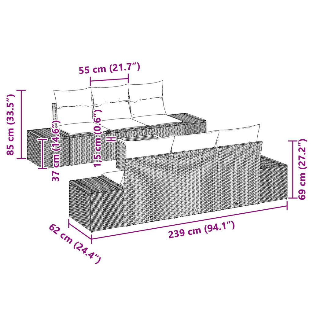 vidaXL Σετ Καναπέ Κήπου 7 pcs Γκρι