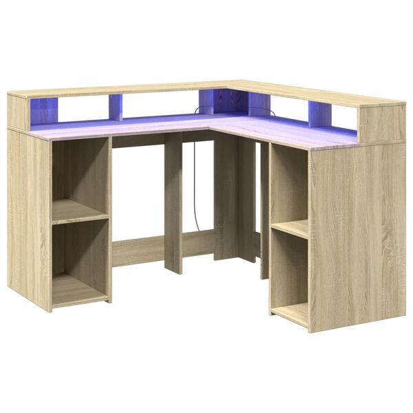 vidaXL Γραφείο με LED Sonoma δρυς 130x130x91 εκ. Επεξεργ. Ξύλο